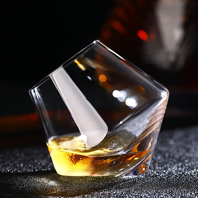 

Irregular Whiskey Wine Glass Rotating High Belly Beer Whiskey Brandy Cocktail Drinking Wine Cup Tumbler Down Bar Glass