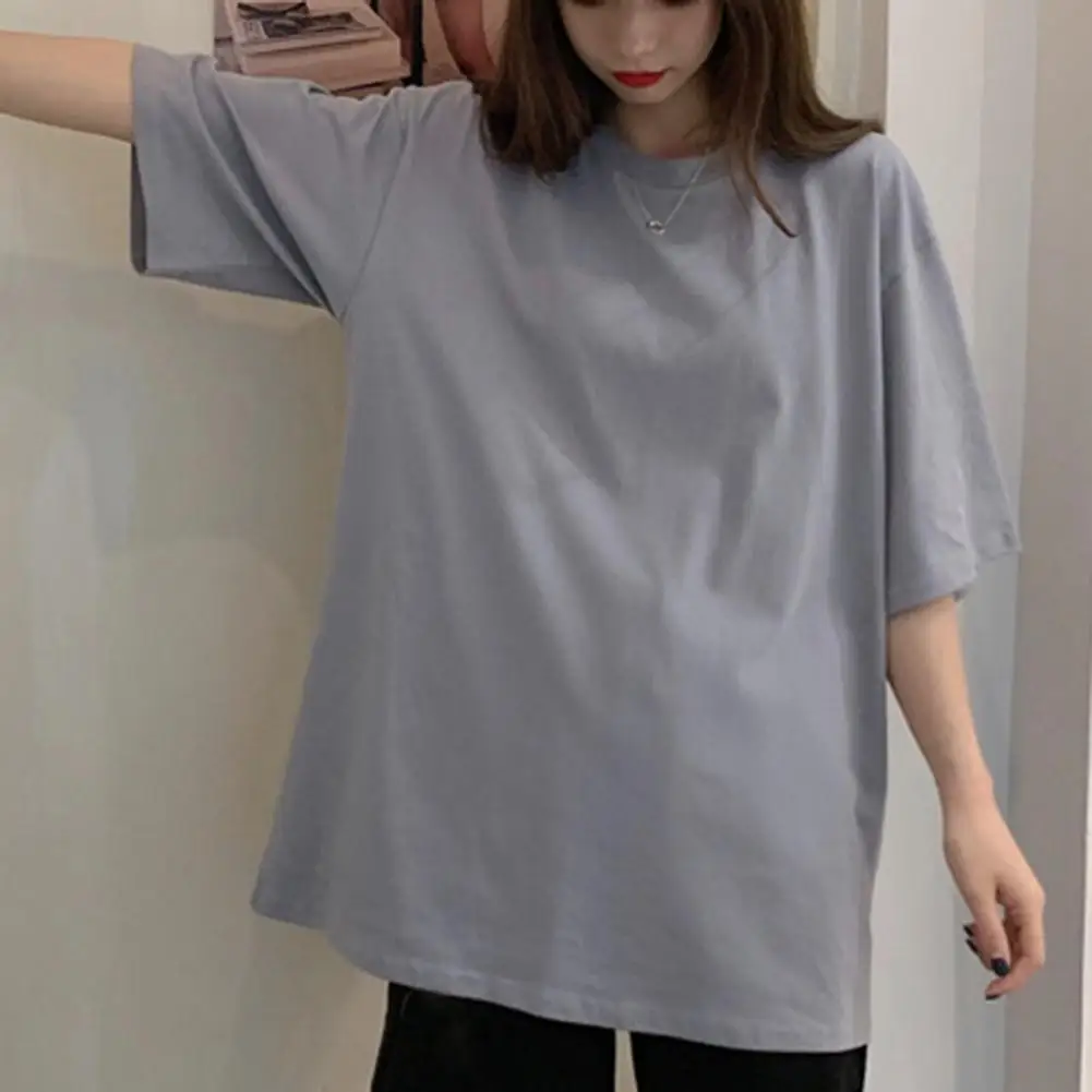 Lady Solid Color T Shirt Casual Summer O-neck Simple Short Sleeves Loose Tee Tops Streetwear camisetas de mujer футболка женский