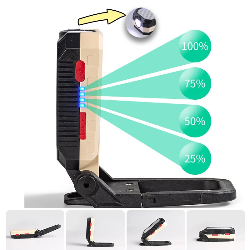 Luz de trabajo LED COB plegable, linterna portátil recargable por USB, linterna impermeable, Lámpara de trabajo de Base magnética, luz de Camping