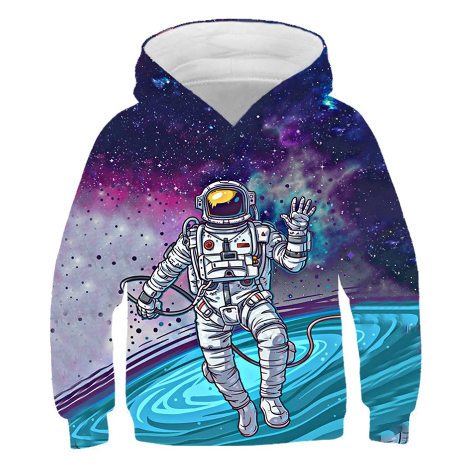 Kids Funny Harajuku Colorful Galaxy Print Hooded Sweatshirt Planet Astronaut 3D Hoodie For Boy Girl 4-13Y Children Cool Pullover