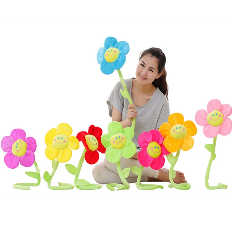 16PCS Plush Flowers Smiley Face, 40cm Long Bendable Stems 8 Assorted Colors Happy Smiles Sunflowers Gift for Boys and grils