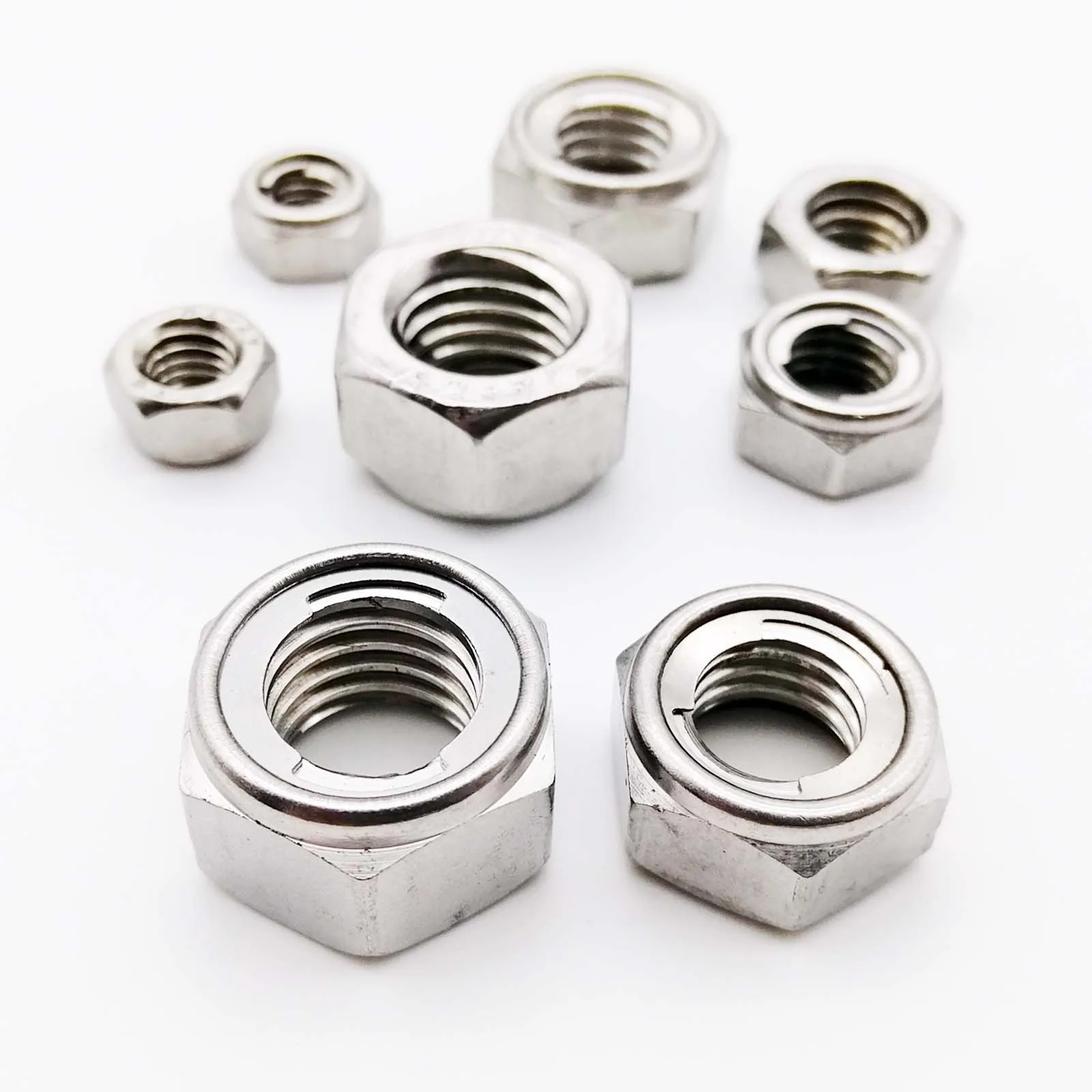 1/5pcs M3-M16 304 A2-70 Stainless Steel Prevailing Torque Type All Metal Insert Hex Hexagon Self Lock Nut Locknut DIN980 GB6184