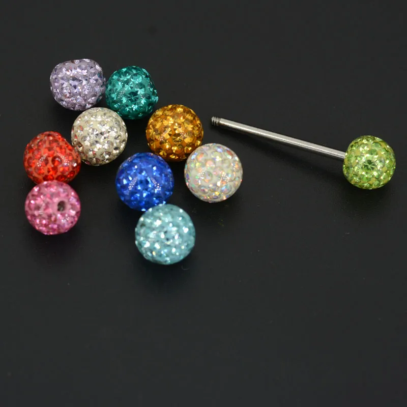 10Pcs 16g&14g 3-5mm Tongue Barbell Lip Ring Ear Belly Eyebrow Piercing Jewelry 100% CZ Crystal Screw 3-5mHole Replacement Balls