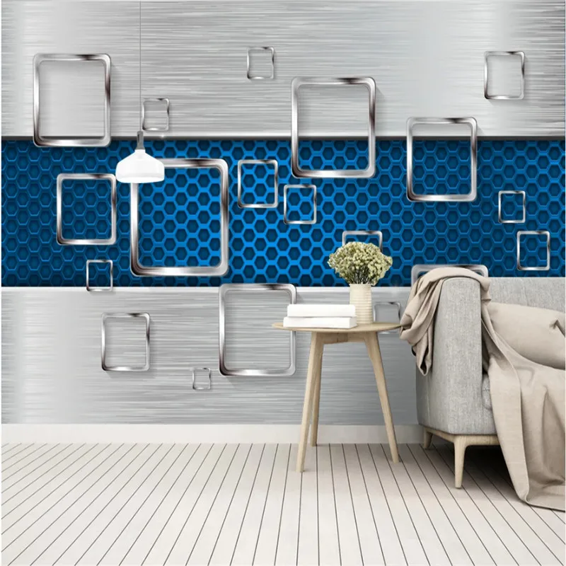 

Modern Simple Industrial Wind 3D Geometric Metal Mural Wallpaper for Living Room Cafe Restaurant Wall Paper 3D Papel De Parede