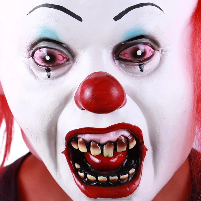 Scary Clown Latex Mask with Red Hair Nose Carnival Costume Halloween Masquerade Adult Party Cosplay Costume Mask Halloween Props