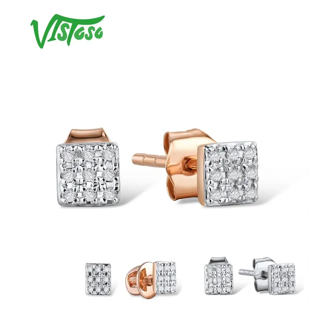 

Серьги VISTOSO, золотые, для женщин, 14 K, 585, розовое золото, сверкающие бриллианты, изящные круглые серьги-гвоздики, модные ювелирные изделия