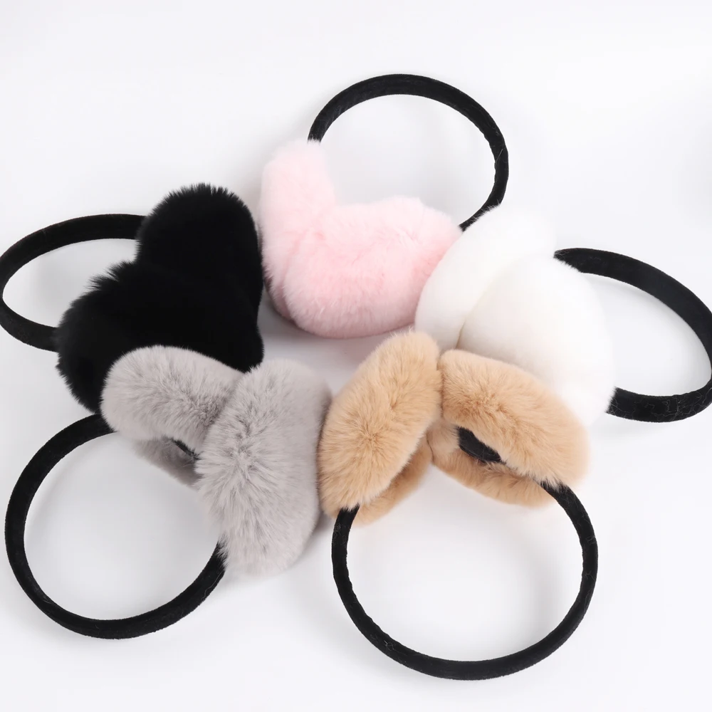 Russian Women 100% Genuine Rex Rabbit Fur Earmuffs Winter Warm Lady Real Rex Rabbit Fur Ear muff New Elastic Natural Fur Earlaps