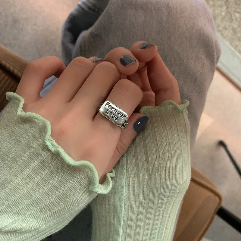 LIVVY New Fashion Silver Color Open Finger Ring Letters Wide Punk Rings For Women Girl Jewelry Accessorize Gifts