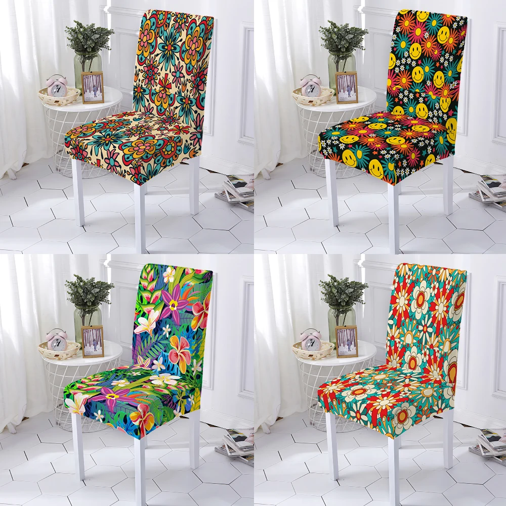 Geometric Pattern  Spandex Chair Slipcover Chairs Covers   Chairs Kitchen Spandex Wedding Chair Cover Banquet 1/2/4/6 Pcs Home O