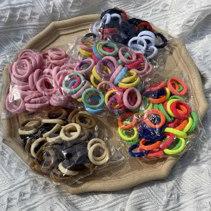 50pcs /pack children Solid Color rubber band baby elastic hair bands girls black hair ties Ponytail Holder rope Gum kid Headwear