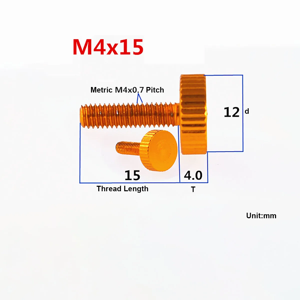 4 pezzi M4 × 15/25mm testa piatta in alluminio anodizzato D12x4mm viti zigrinate zigrinate serrare a mano i bulloni della manopola di rotazione per la custodia del Computer