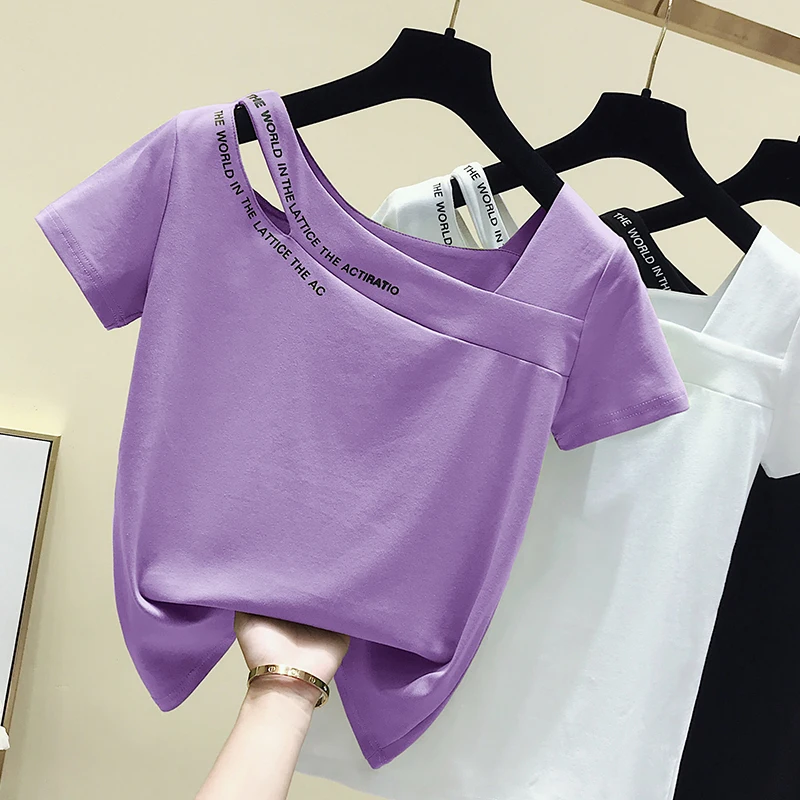 gkfnmt Hollow Out T Shirt Women Short Sleeve Summer Tshirt 2020 Cotton Female T-Shirt Korean Fashion Clothes Tee Shirt Femme