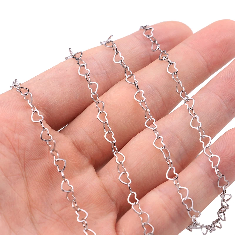 

1 Meters 4mm Width Heart Shaped Stainless Steel Chain Jewellery Chains of Necklace Bracelet Earring Accessories Jewelry Making