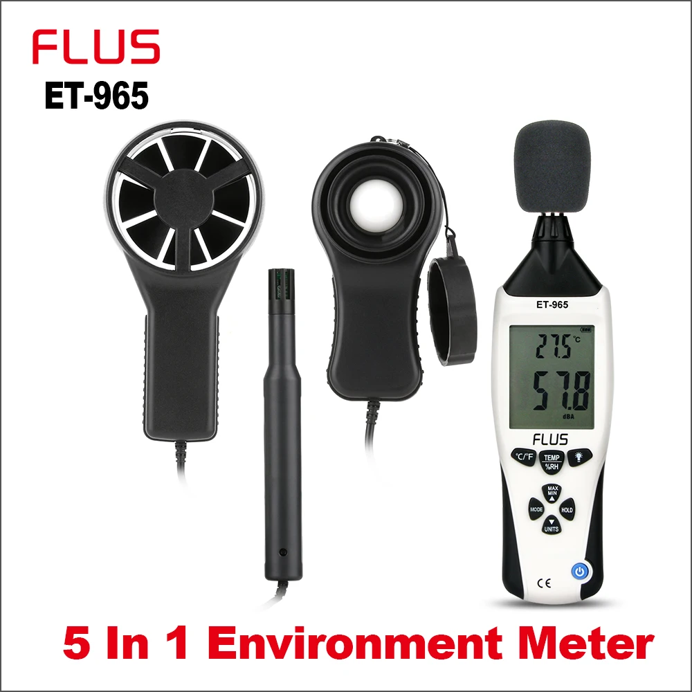 FLUS Digital 5 IN 1 Environment Meter Portable Professional Anemometer Thermometer Humidity Sound Level Meter Ligth Meter