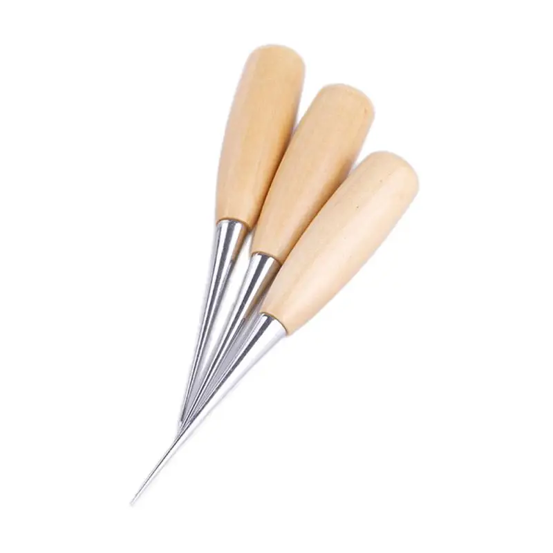 Leather Sewing Kit Durable Awl Tools DIY Leather Sewing Awl Needle With Wood Handle Leather Canvas Tent Shoes Repairing Tool