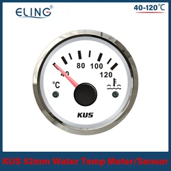 KUS 40-120℃ Water Temp Gauge Universal 52mm Car Boat Temp Meter 9-32V Red Yellow Light Temperature Sensor M10 M12 M18 1/4-18NPT