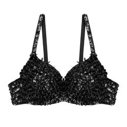 Women Adjustable Bra Fashion Sparkle Sequins Beading Padded Underwire Bra Brassiere Top for Raves Dances Club Wear Belly Dancing