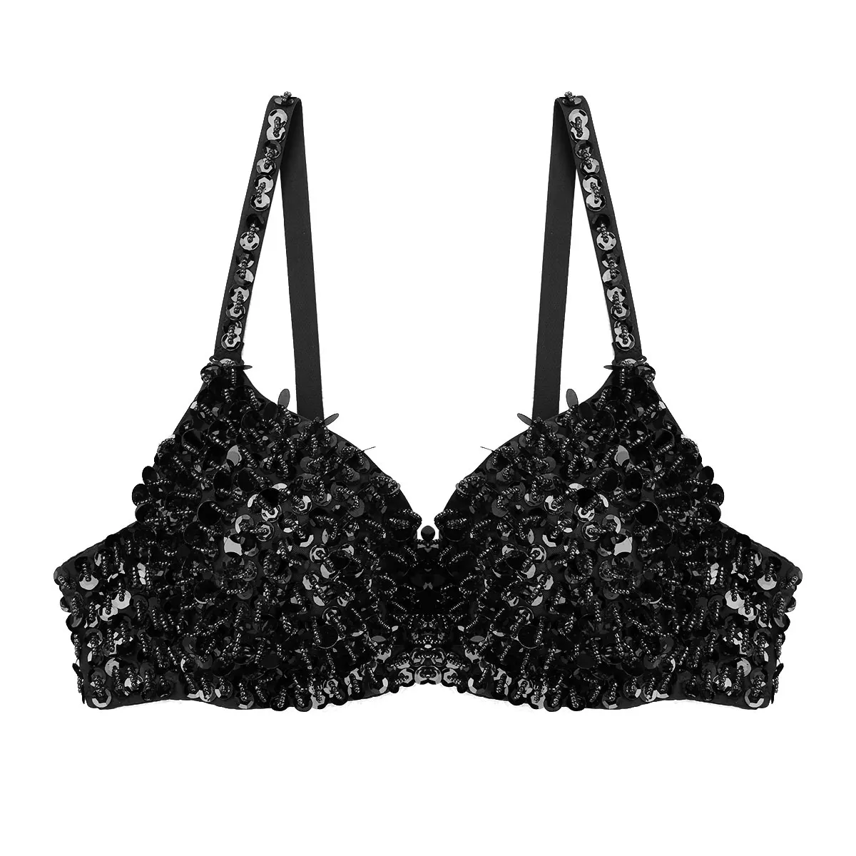 Kobiety regulowany biustonosz moda Sparkle wzory z cekinów wyściełany biustonosz z fiszbinami stanik Top dla Raves tańce sukienka do klubu taniec brzucha
