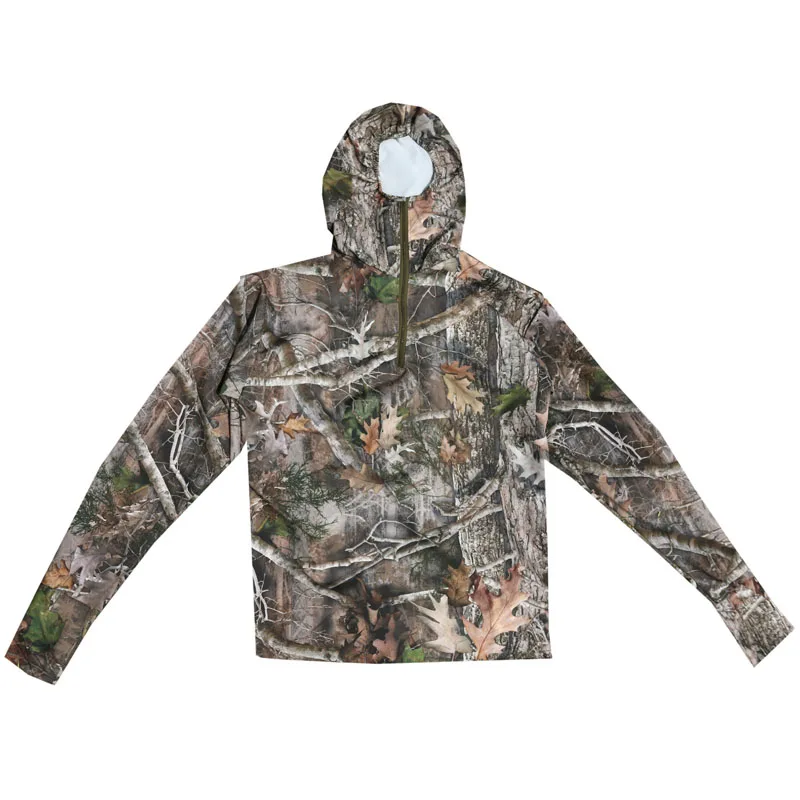 Summer Thin Quick-Drying Bionic Camouflage Long Sleeve T-Shirt Tops Male Hunting Fishing Hiking Sunscreen Hooded T-Shirts
