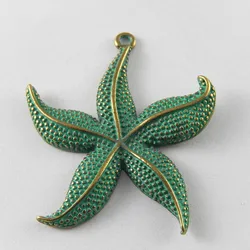 5PCS Star Pendat Patina Verdigry Patina Brass Starfish Charms Pendants For Jewelry Finding Making Necklace Accessory  48*43*3m