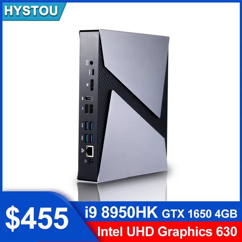 

Мини-ПК HYSTOU, игровой компьютер с i9 9880H 8950HK GTX 1650, 4GHD, двойная графика, 2 * DDR4, слот BT4.0, настольный, Windows 10, Wi-Fi