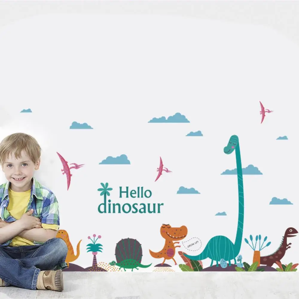 Hello Dinosaur Wall Sticker Dinosaur Park Kids Room Decor Home Mural Children Bedroom Nursery