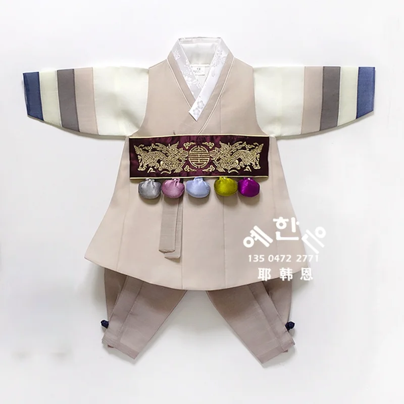 Coreia do sul importou high-end hanbok tecido 100-day terno menino hanbok mid-length personalização