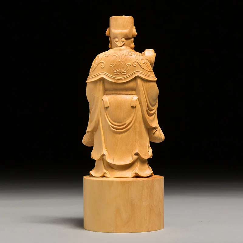 Wealth God Is Coming Artist Collection Ingot Ruyi Wood Statue, Solid Chinese Lucky Gift, Feng Shui Man Business