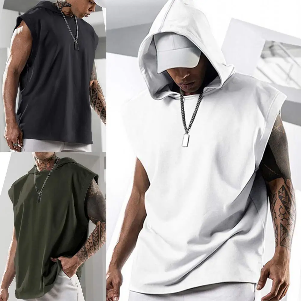 T-shirt  Casual Hooded Sleeveless All Match T-shirt Streetwear Loose Top Hooded   for School