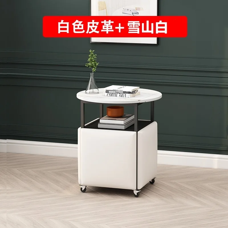 Rubik's Cube Tea Table Simple Living Room Small Tea Table Save Space Movable Rock Board Table and Chair Combination