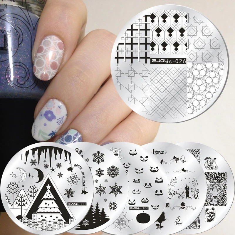 Round Nail Art Stamp Stamping Plates Template Set Halloween Christmas Cute Animal Flower Rose Lace Image 5.5cm Manicure Plate