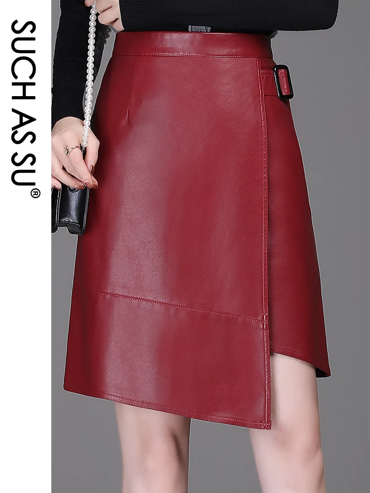 Y2K Irregular 2021 PU Leather Skirt Women Black Red Green Khaki Brown High Waist Asymmetrical S-3XL Size Autumn Female Skirt for vivo x100 pro denim texture flip leather phone case khaki