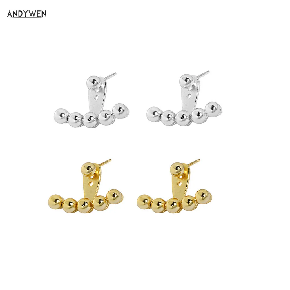 ANDYWEN 925 Sterling Silver Gold Beads Stud Earring Seperately Pendant Balls Pendientes Women Luxury Jewelry Clips Piercing