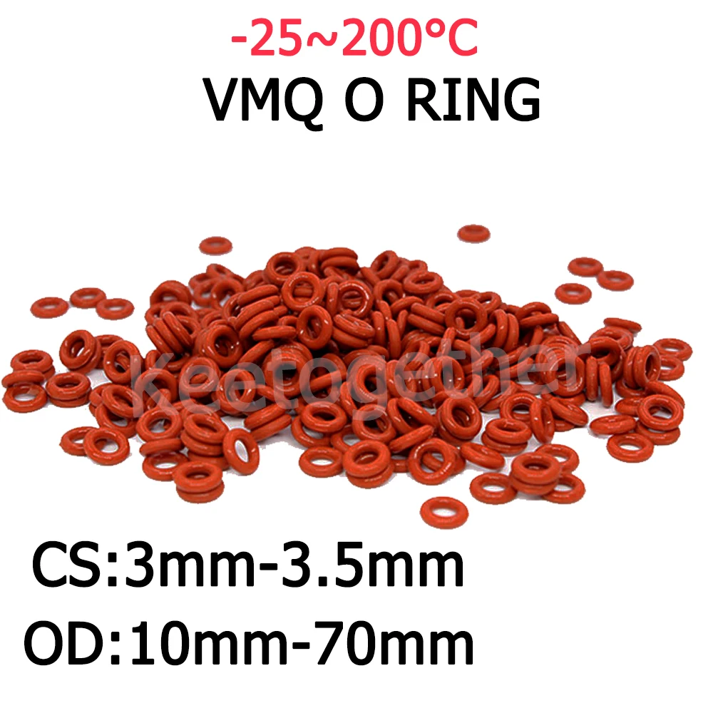 10Pcs CS 3mm-3.5mm Red  Silicone VMQ O-Ring Gasket Food Grade Sealing Ring Waterproof and Insulated  OD 10-70mm