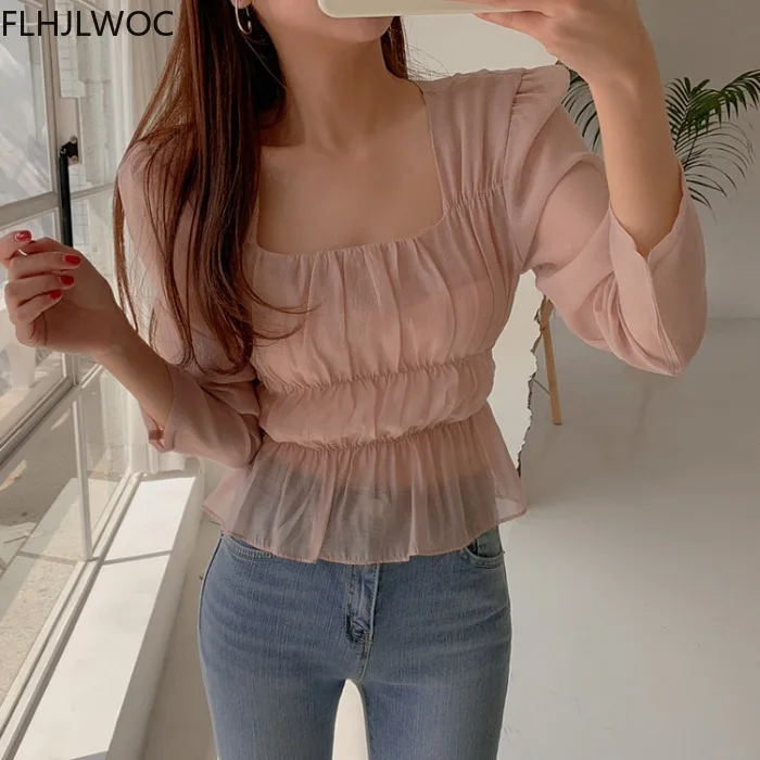 Korea Chic Tops Blusas Feminina Women Fashion Deisgn Slim Fit Pink Cute Sweet Girls Short Blouses
