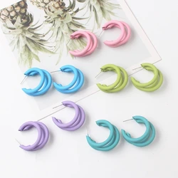 Minimalist Metal Three Circle Hoop Earrings for Women Vintage Pink Green Purple Color Party Rock Statement Earrings Jewelry Gift