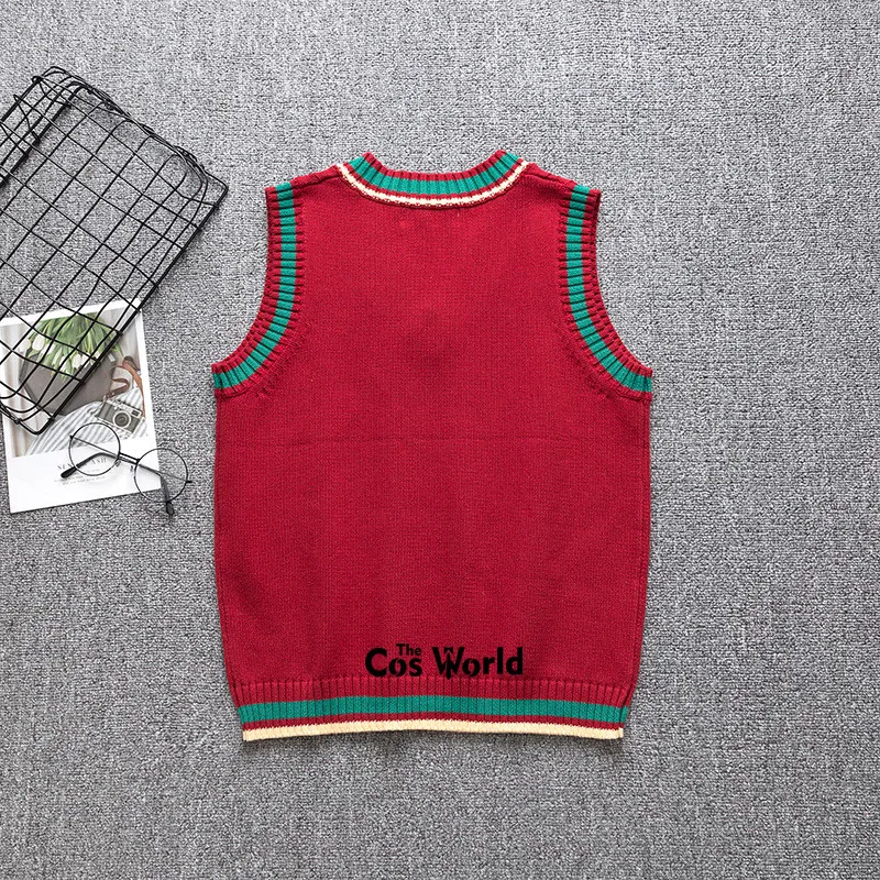 Weihnachten WEIHNACHTEN Neue Jahr Frühling Herbst Rot Sleeveless Stricken Westen Pullover V-ausschnitt Pullover Für JK Schuluniform