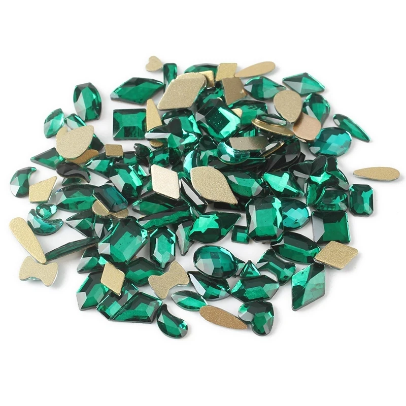 30 /100pcs  Emerald Crystal Rhinestones Mix Shape Flat back 3D Nail art Rhinestone for DIY Nails art Decoration