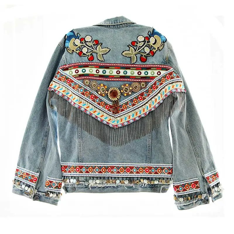 Women Embroidered Denim Jacket 2023 New Spring Vintage Long Sleeve Coat Festival Runway Embellished Coats Chic Ladies Chaqueta