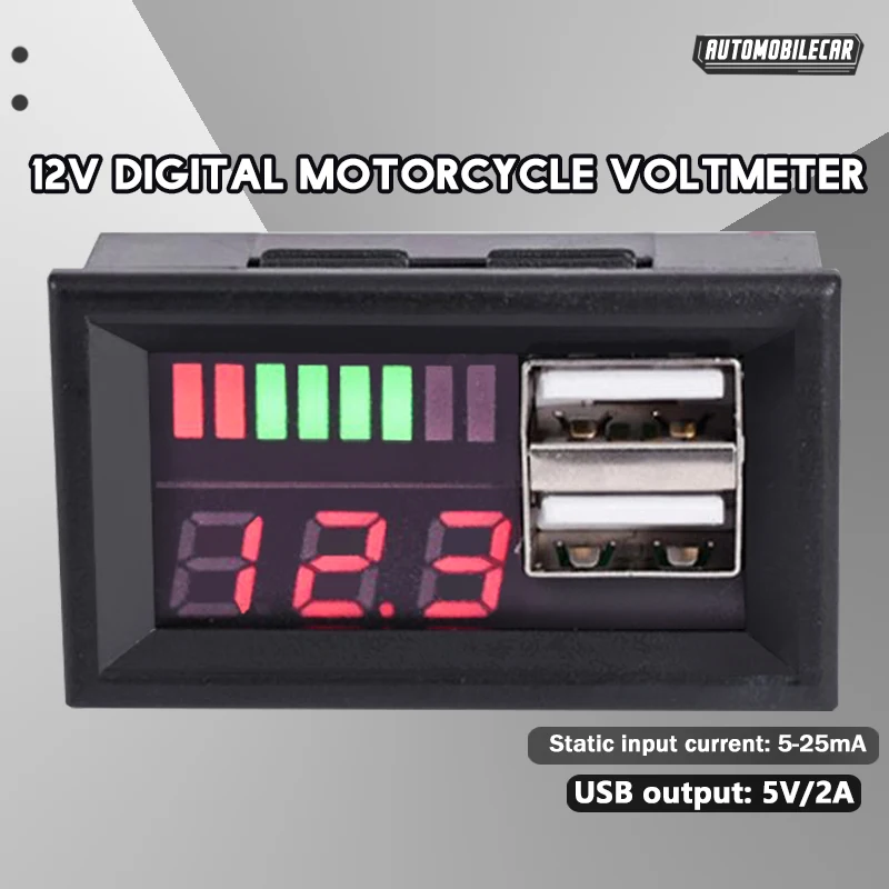 Red LED digital display voltmeter mini voltmeter voltage tester panel for DC 12V car motorcycle vehicle USB 5V2A output