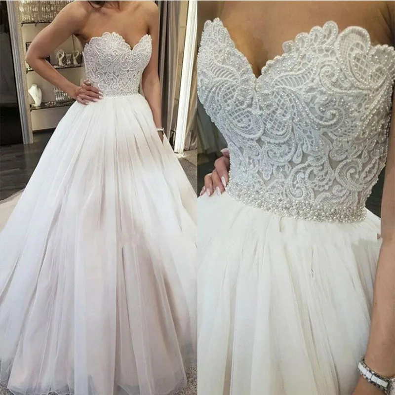 

ZJ9001 Beach Sweetheart Ball Gown Wedding Dress Beads Applique Formal Bride Dresses Hot