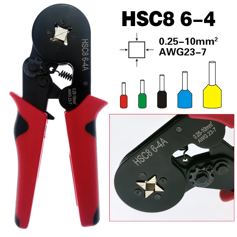 Electrician Mini Crimping Pliers Tubular Terminal Crimper Tool Set 6-4/6-6 Use Range 0.25-10mm² AWG23-7 High-precision Clamp