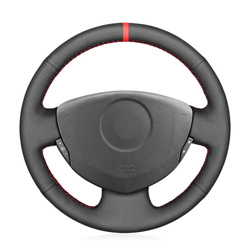 Hand-stitched Black Leather Car Steering Wheel Cover for Renault Clio 2 2001-2008 Twingo 2 2007-2014 Dacia Sandero