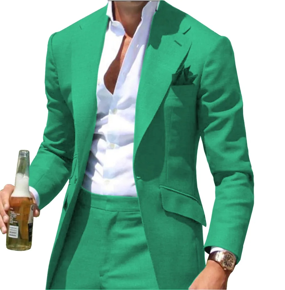 

Causal Notched Label Green Suit Men Blazer Formal Business For Wedding Groom