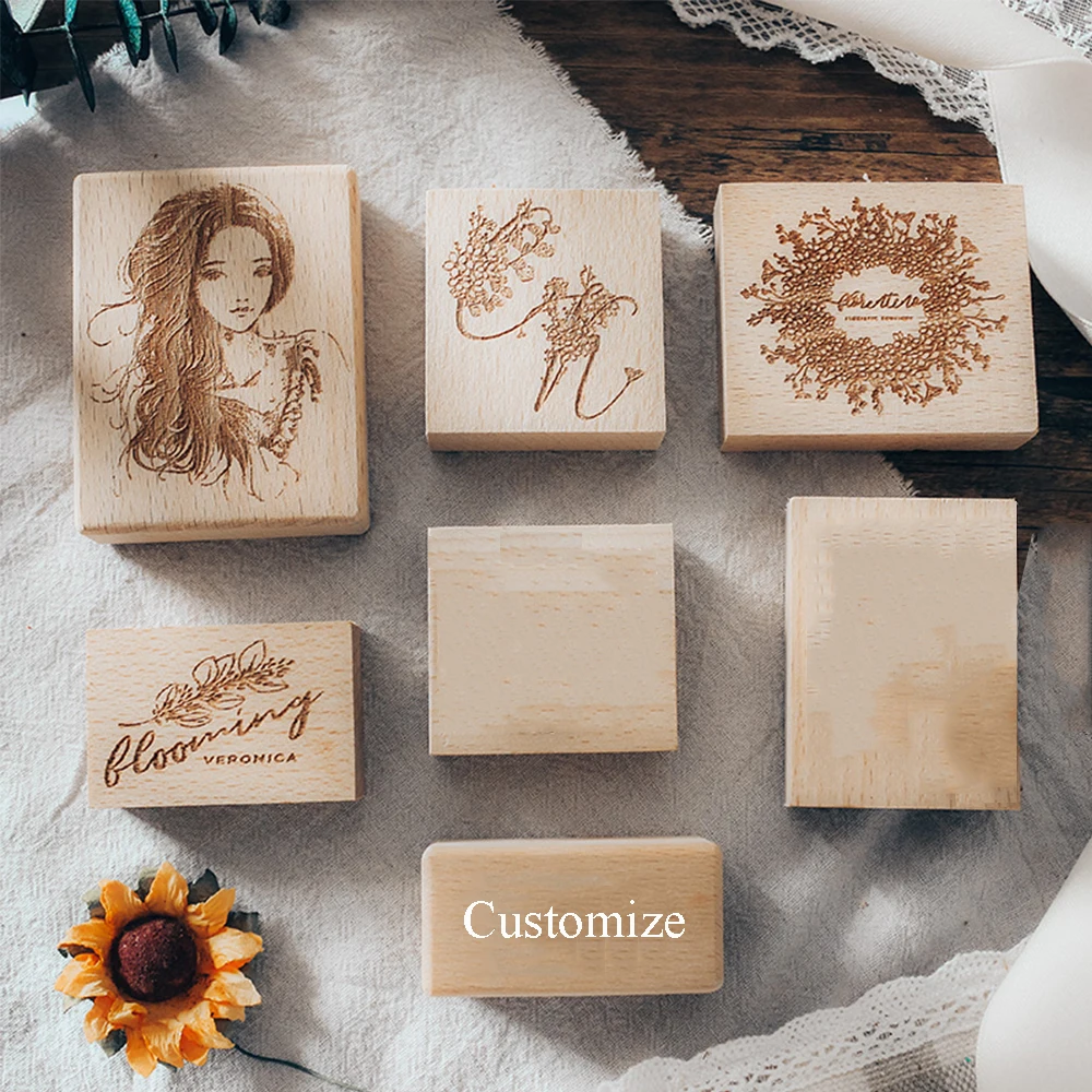 Hand Account Diary DIY Stamp Wood Resin Chop  Customized 2D Barcode Seal Valentine's Day Birthday Gifts Wedding Photo Stamps