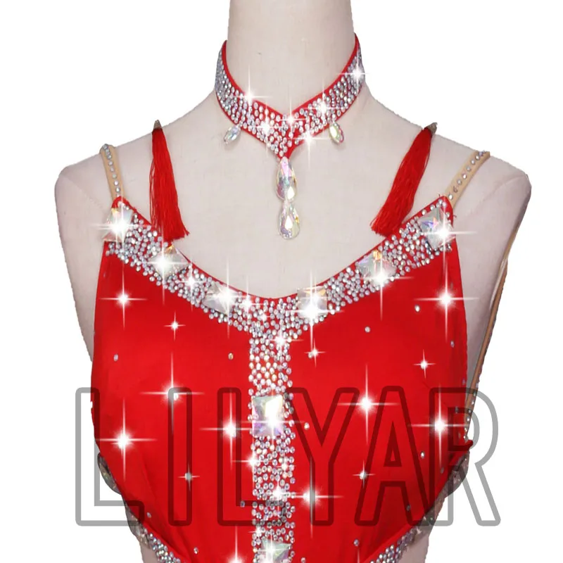 New Latin Dance Dress Competition Dress Costumes Skirt Performing Dress Sparkly Rhinestones Adult Customize Children