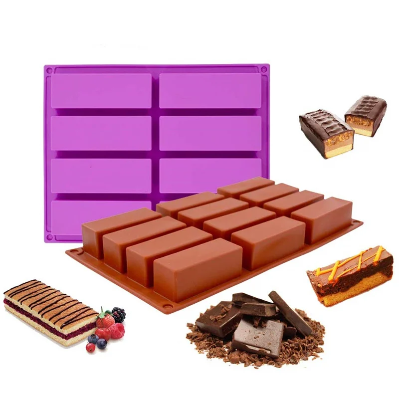 8/12 Blocks Silicone Protein Bars Mold Rectangle Granola Bar Chocolate Cake Silicone Mold Silicon Soap Mould