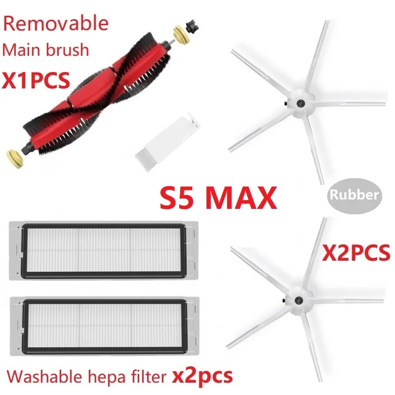 Original S5 MAX Washable Hepa Filter Removable Main Brush Rubber Side Brush of Roborock Robotic Vacuum Cleaner S5 MAX