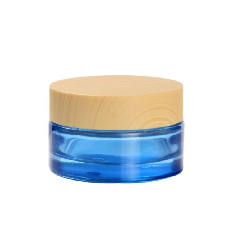 High Grade  30G Wood Grain Cover Blue Cream Jar  Glass 10pcs/lot