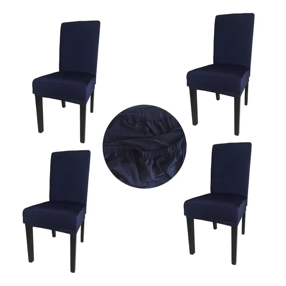 

Wholesales 4 Pieces Navy Spandex Fabric Stretch Removable Washable Dining Room Chair Cover Protector Seat Slipcovers SCS-4NV